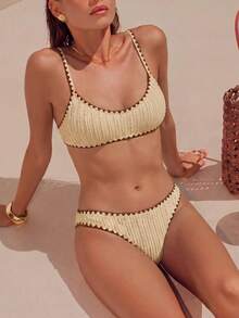 SHEIN Swim Chicsea Bộ bikini tách rời tối giản dành cho mùa Xuân/Hè 2026, đồ bơi cao cấp tôn dáng cho nữ. - Nhiều màu - Xem 1