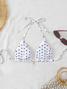 SHEIN Swim Mod 随机金色贝壳印花露背比基尼上衣，性感泳装上衣，适合夏季度假 - 白色 - 查看 2