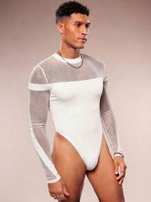 Men's Sexy Asymmetrical Mesh Patchwork Jumpsuit - White - View 6