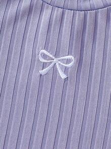 SHEIN 6件套女婴夏季短袖纯色针织罗纹上衣和短裤套装，饰有可爱有趣的樱桃、草莓和柠檬3D立体贴布装饰 - 彩色 - 查看 4