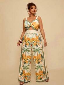 Travachic SHEIN TRVLCHIC Plus Size Vacation Chiffon Leopard Print Cutout Front Loose Jumpsuit, Autumn/Winter Bohemian Jumpsuit - Multicolor - View 5
