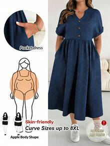 SHEIN CURVE+ Đầm dự tiệc xếp ly màu trơn dành cho nữ cỡ lớn - Nhiều màu - Xem 1