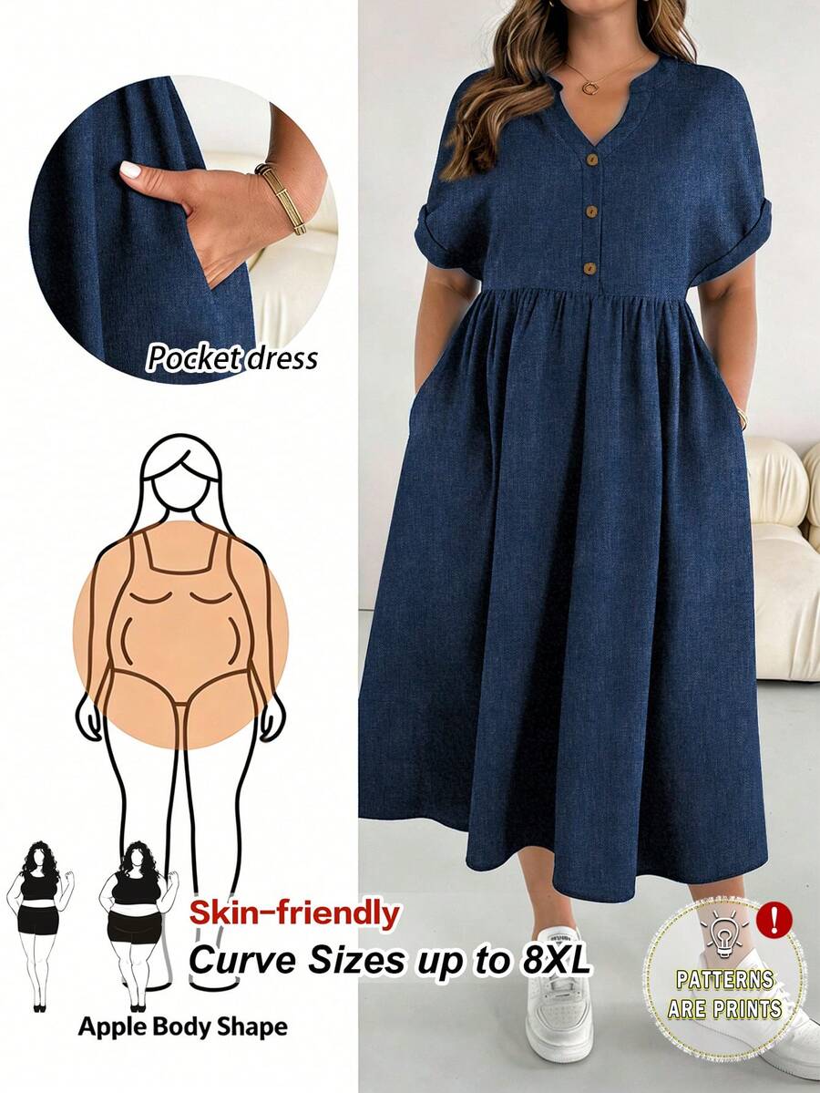 SHEIN CURVE+ Đầm dự tiệc xếp ly màu trơn dành cho nữ cỡ lớn - Nhiều màu - Xem 1