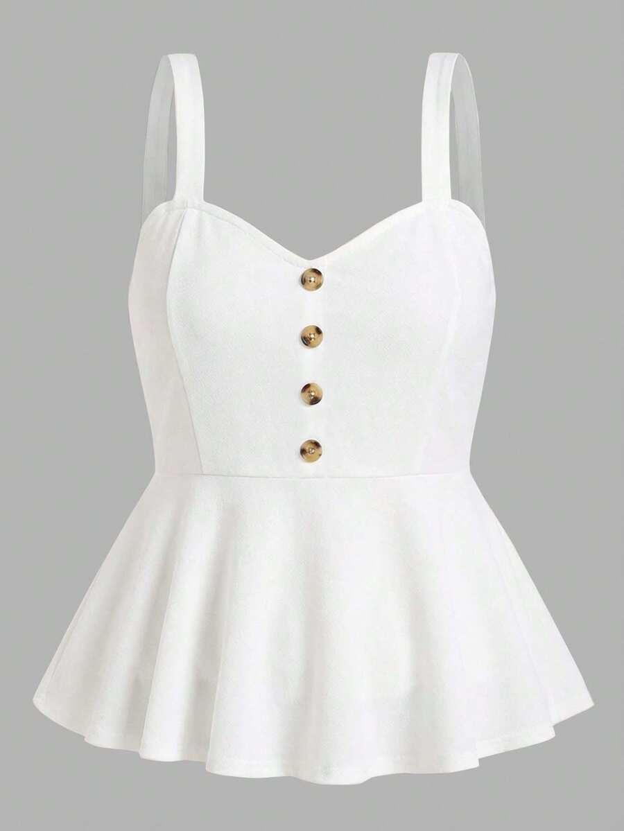 SHEIN MOD Plus Size Women Solid Color Button Casual Versatile Daily Wear Camisole Top - White - View 1