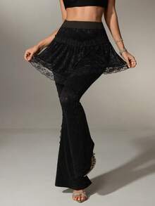 Nuvra Lace Flared Pants, Comfortable 2 In 1 Design, Versatile For Commuting, Summer Party Night Black Elegant - Black - View 10