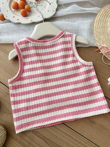 SHEIN LMoss Kids Camiseta de tirantes informal de verano para niña con decoración de sandía a rayas - Rosa - Ver 2