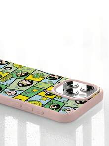 THE POWERPUFF GIRLS X SHEIN 飞天小女警毛毛绿色卡通拼贴印花粉色边框米色皮革纹理手机壳，防震防摔全包保护套，适用于iPhone 16/15/14/13/12 Pro Max Plus，Y2K复古美学可爱少女风ins风高档手机壳 - 彩色 - 查看 6