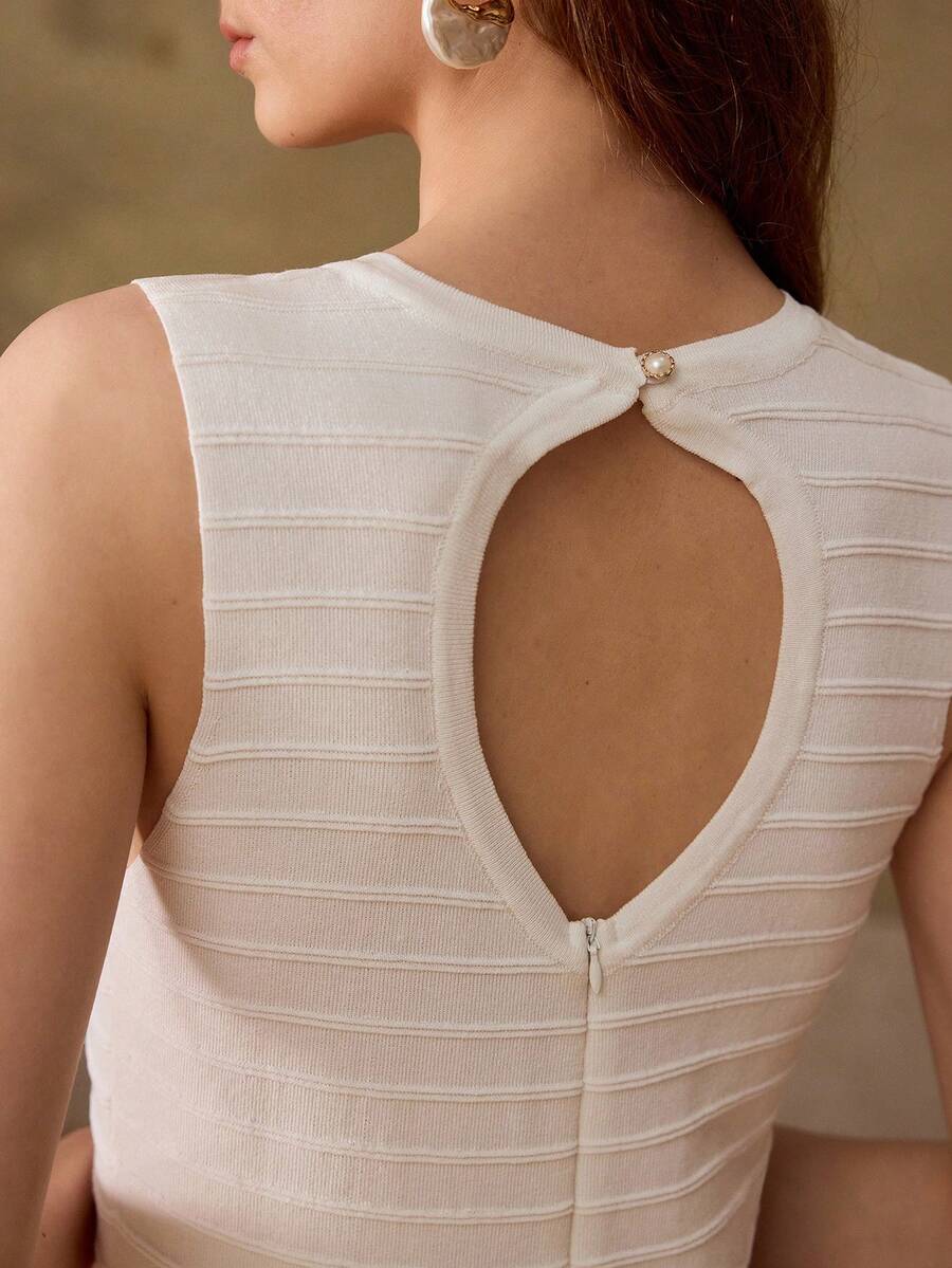 MOTF PREMIUM FASHIONABLE BACKLESS SLEEVELESS WAIST CINCHED KNIT DRESS, SPRING/SUMMER - White - View 1