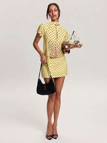 SHEIN BAE Women's Polka Dot Print Short Sleeve Top, Summer Fashion,Summer Top - Yellow - View 3