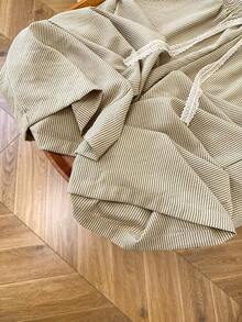 GlowEve CURVE Plus Size Women Casual Vacation Commute Gym Striped Lace Drawstring Waist Loose Wide Leg Pants Brown Autumn - Multicolor - View 7