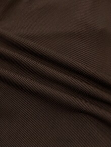 SHEIN 少女款海军蓝白领针织休闲撞色修身短款上衣，带小号Logo刺绣 - 棕色 - 查看 6