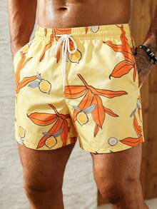 ZELFYO 男士柠檬印花抽绳腰休闲沙滩短裤 - 彩色 - 查看 4