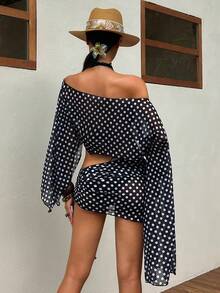 Opulessa Bộ bikini nữ chấm bi với áo lệch vai và váy ngắn, thích hợp cho kỳ nghỉ hè. - Nhiều màu - Xem 2