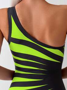 Swim Lushoire 1pc Women's Summer Beach Vacation Colorblock Monokini Swimsuit, Fitted - Multicolor - View 5