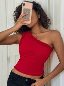 Livesso Áo không tay nữ có viền bèo nhún và đệm mút bên trong. - Đỏ - Xem 10