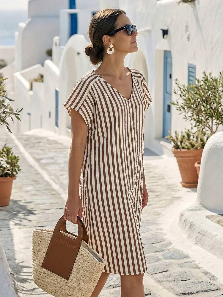 Women's Casual Striped Mini Dress For Vacation