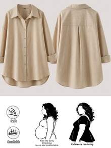 SHEIN CURVE+ Plus-Size Women's Shirt,Khaki,Summer,Smart Casual,Everyday,Brown Striped Button-Up,Spring Fashion Loose And Comfortable Slim-Fitting Work Top,Basic - Apricot - View 1