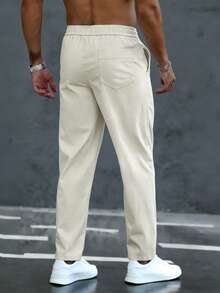 Manfinity Homme Pantalones casuales de unicolor con bolsillo y cordón para uso diario para hombres - Beis - View 2
