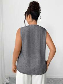 Elenzga Áo tank top cỡ lớn, cổ chữ V, không tay, chất liệu giả vải lanh, kiểu dáng thanh lịch, thích hợp cho đi làm, thư giãn và nghỉ mát. - Màu xám đen - Xem 2