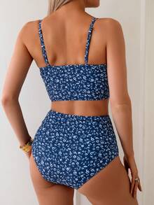 Swim Basics Bộ bikini 2 mảnh dành cho nữ, áo hai dây họa tiết hoa nhí và quần tam giác cạp cao, kiểu dáng thoải mái khi đi nghỉ mát. - Nhiều màu - Xem 2