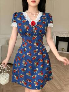 Modelyn Fashionable Women's Printed Elegant Sexy Mini Dress - Blue - View 7