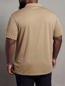 DRIVNCORE Plus Size Men's Solid Color Button-Up Printed Short Sleeve Casual Shirt - Khaki - View 2