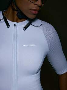 Powerista 女士圆领插肩袖修身拉链骑行服 - 白色 - 查看 3