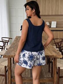 Weeklong Plus Size Women's Spring/Summer 3D Floral Matching Casual Vacation Outfit - Multicolor - View 2