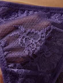 SHEIN 2 piezas Conjunto de sujetador inalámbrico de encaje para mujer - Morado - Ver 3