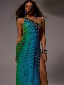 MUSERA Chiffon One Shoulder High Leg Slit Maxi Dress Long Dress One Strap Open Back Sexy Summer Spring Rave Beach Festival Holiday Vacation Ibiza Party Going Out Urchin - Yellow - View 2