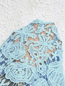 Breezaya Elegant White Lace Trim Plus Size Women Sleeveless Round Neck Dress, Spring/Summer - Baby Blue - View 6