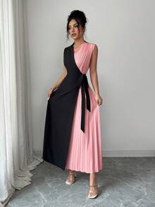 Elenzga Đầm chiffon xếp ly buộc dây kiểu dáng thường ngày dành cho nữ, thích hợp cho mùa hè. - Nhiều màu - Xem 6