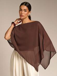 COSMINA Solid Color Casual Versatile Daily Shirt, Asymmetrical Hem Shirt, Summer Sun Protection, Shawl Collar Shirt, Summer Women's Matching, Versatile Shirt - Brown - View 1