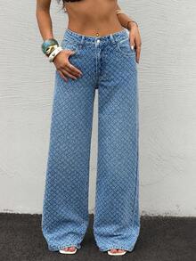 Rivivi Jeans de mezclilla con bolsillos y botones para uso casual diario de mujeres - Azul - Ver 4