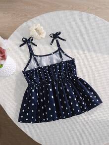 Áo tank top hai dây chấm bi màu xanh dương cho bé gái, chất liệu mềm mại và thời trang, đa năng cho kỳ nghỉ hè, du lịch, đi học và mặc hàng ngày. - Màu xanh lam - Xem 2