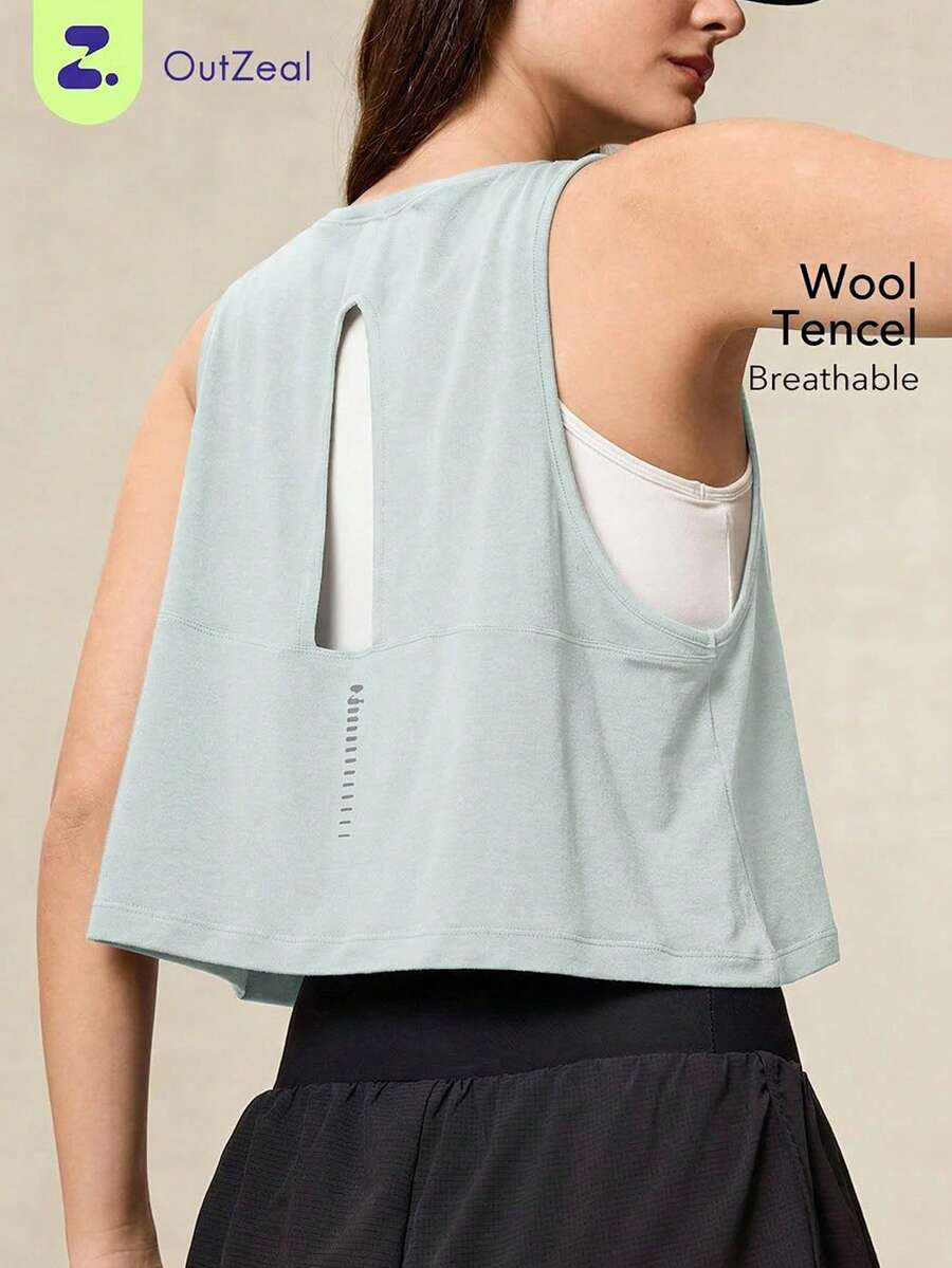 OutZeal Kaos Olahraga Wanita untuk Gym, Musim Panas, Lari, Latihan, Campuran Wol Tencel, Menyerap Keringat, Atasan Aktif. - Aqua Biru - View 1