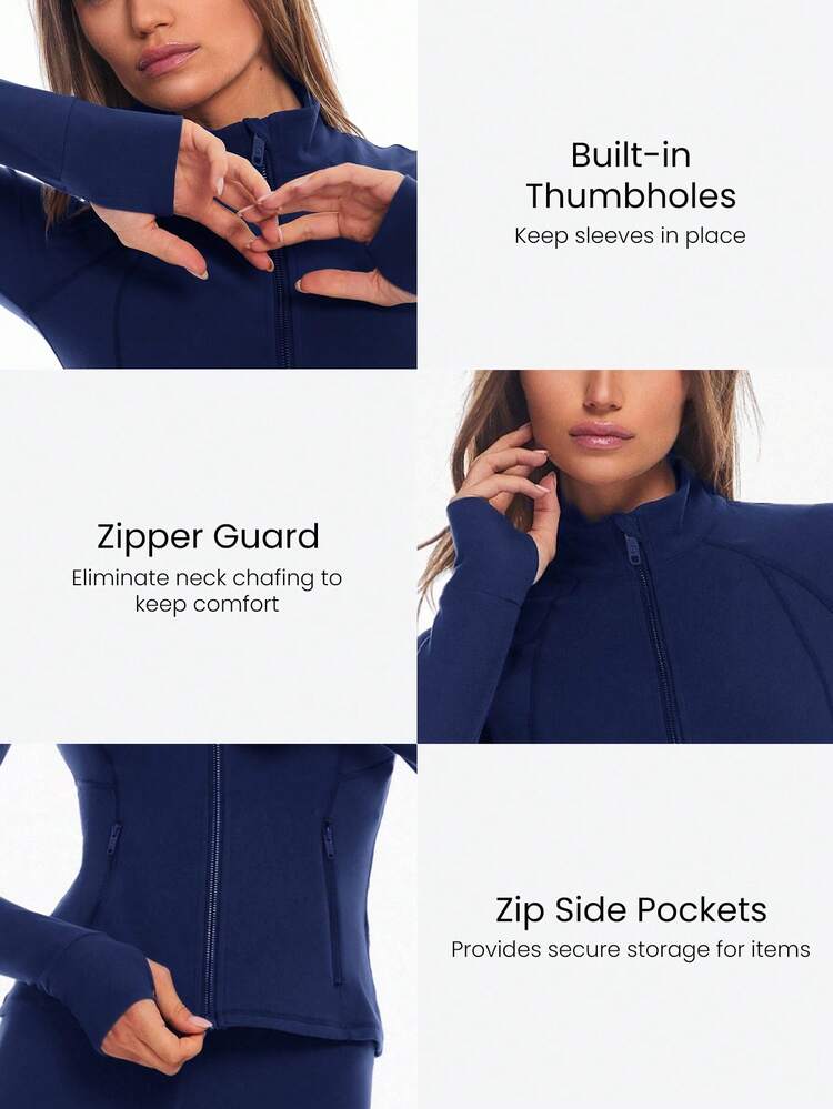 FeatherFit™ Slim-It Streamline Performance Secure Pockets Zip Up Long Sleeve Jacket Low Impact Yoga Pilates Daily Spring Summer