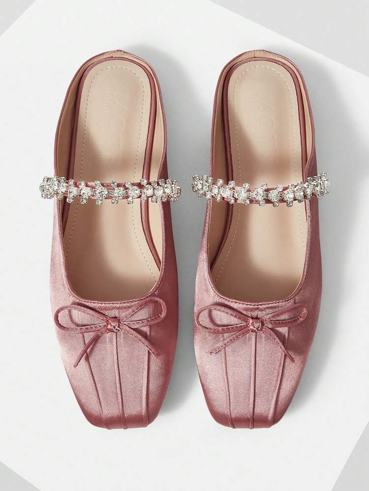 MARY JANE FLATS WITH SQUARE TOE AND RHINESTONE DETAIL FOR CHRISTMAS SPRING SHOES