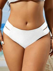 SHEIN Swim SXY Quần bikini màu trơn dành cho nữ cỡ lớn - trắng - Xem 5