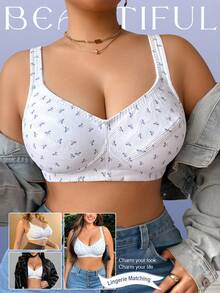 DesireSculpt Plus Size Wireless Bra, Casual Comfortable Thin Bottom Gather Bra, 1pc Comfortable Bra Full Wrap Bra Plus Size Bra Bra For Women Big Size - White - View 6