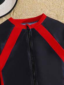 SHEIN Tween Boy Casual Sports Graphic Rash Guard Long Sleeve Swimsuit, For Beach, Swimming, Surfing - Red - View 4