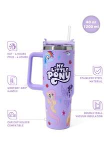 My Little Pony X SHEIN 40oz Tumbler With Handle, Insulated Cup, Vacuum Insulated Water Bottle, Stainless Steel Travel Mug, Car Mug - Purple - View 3
