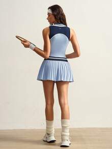 VARSITIE Vestido deportivo de mujer con rayas y dobladillo plisado sin mangas - Multicolor - Ver 8