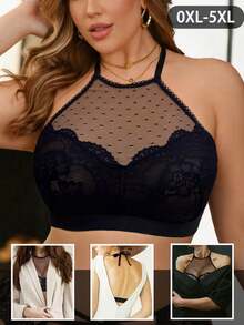 Seduluxe 1 pieza Sujetador inalámbrico de encaje de talla grande - Negro - Ver 1