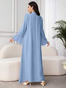 Al Najma Arabic Style Loose Long Sleeve Women's Dress With Patch, Stand Collar, Mesh Insert Fall Cloth For Women - Blue - View 6