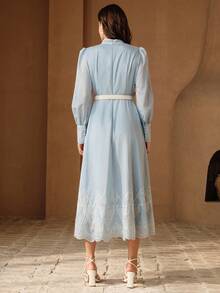 Anewsta Women's Embroidered Elegant Mid-Length Dress - Baby Blue - View 7