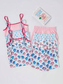 SHEIN GraphicGems 8 pièces/set Ensemble de sous-vêtements et shorts pour filles avec imprimé cœur et pois rose et blanc, style minimaliste et mode - Multicolore - Voir 2