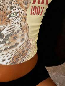Women's Letter & Animal Print Casual Versatile Daily Wear Halter Top - Apricot - View 3