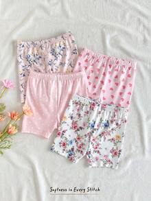 Cozy Pixies 4件套女婴贴身可爱针织波点花朵爱心图案弹力腰短裤套装，舒适柔软亲肤，性价比高，适合春夏室内外玩耍 - 彩色 - 查看 5