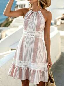 Balvessa Women's Summer Halter Striped Waist Dress - Multicolor - View 3